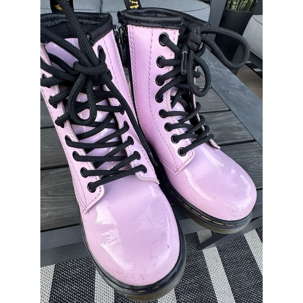 Dr Martens 1460 PINK Patent Leather Combat Lace Up Zip Boots Toddler Size 11